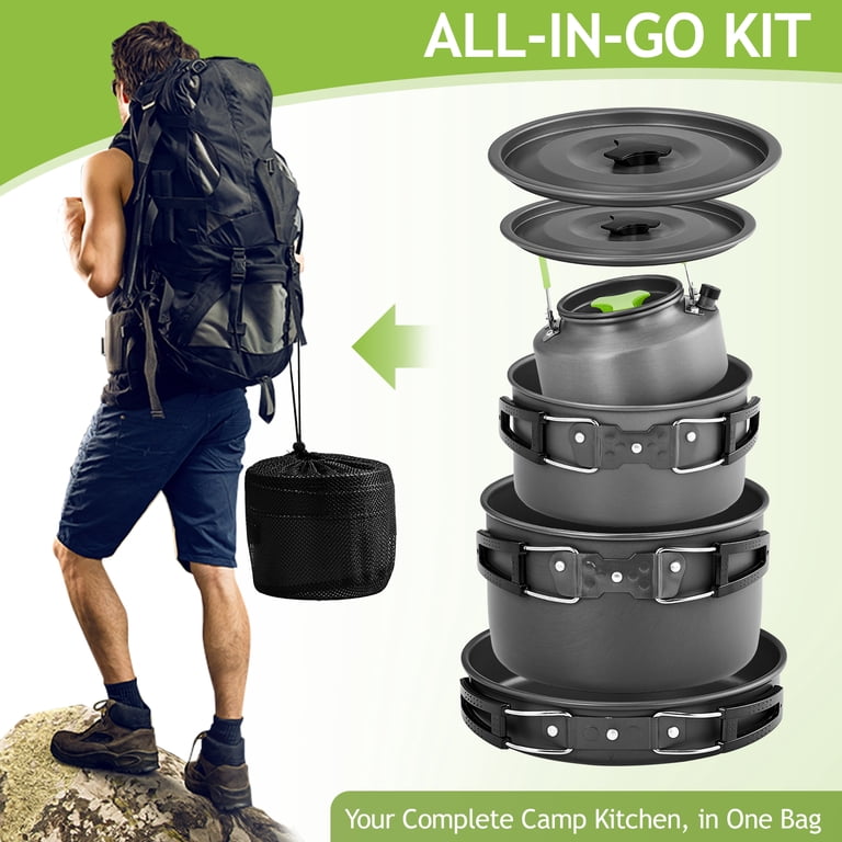 backpack hiking cookware Camping Cooking Set,7Pcs Camping Pan Set for (Green) Complete Set Ktaxon 27pcs Camping Cookware Mess