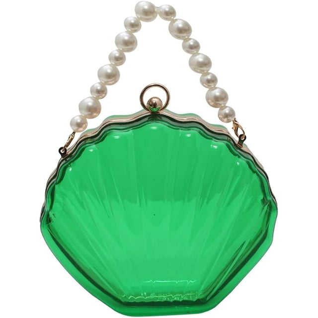 LHSHID Women Acrylic Evening Clutch Bag Shell Clutch Purse Transparent Stadium Approved Crossbody Shoulder Handbag with Pearl