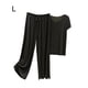 thumbnail image 5 of Conjunto de pijama Qarigey de satén de seda helada para mujer camiseta de algodón con cuello en V pantalones holgados cintura Negro L, 5 of 6