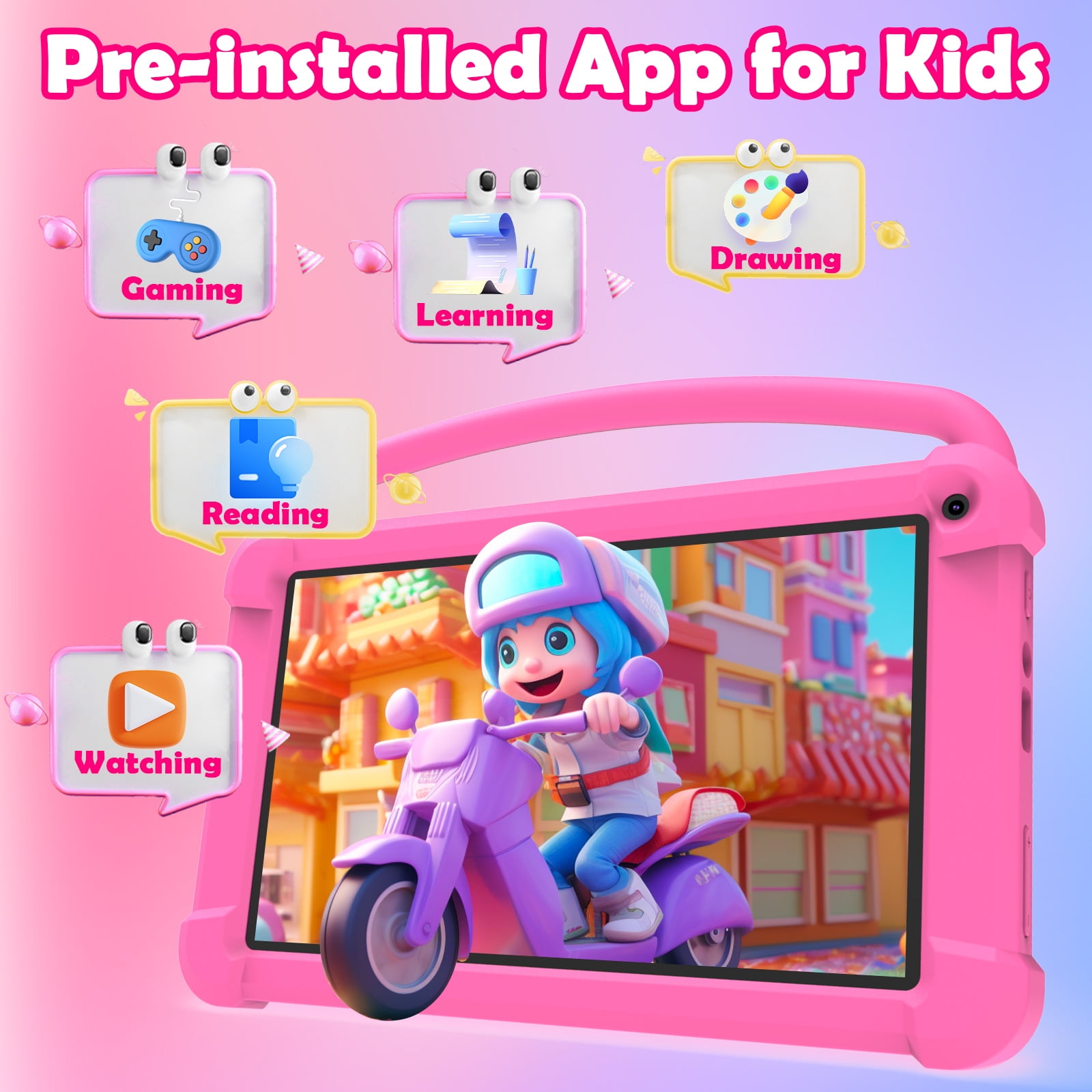 7 Inch Kids Table for kid, Android Toddler Tablets, Children Tablet with 32GB Storage 4GB RAM WiFi BT Shockproof Case Dual Camera Educationl Games Parental Control, Kids Software Pre-Installed
