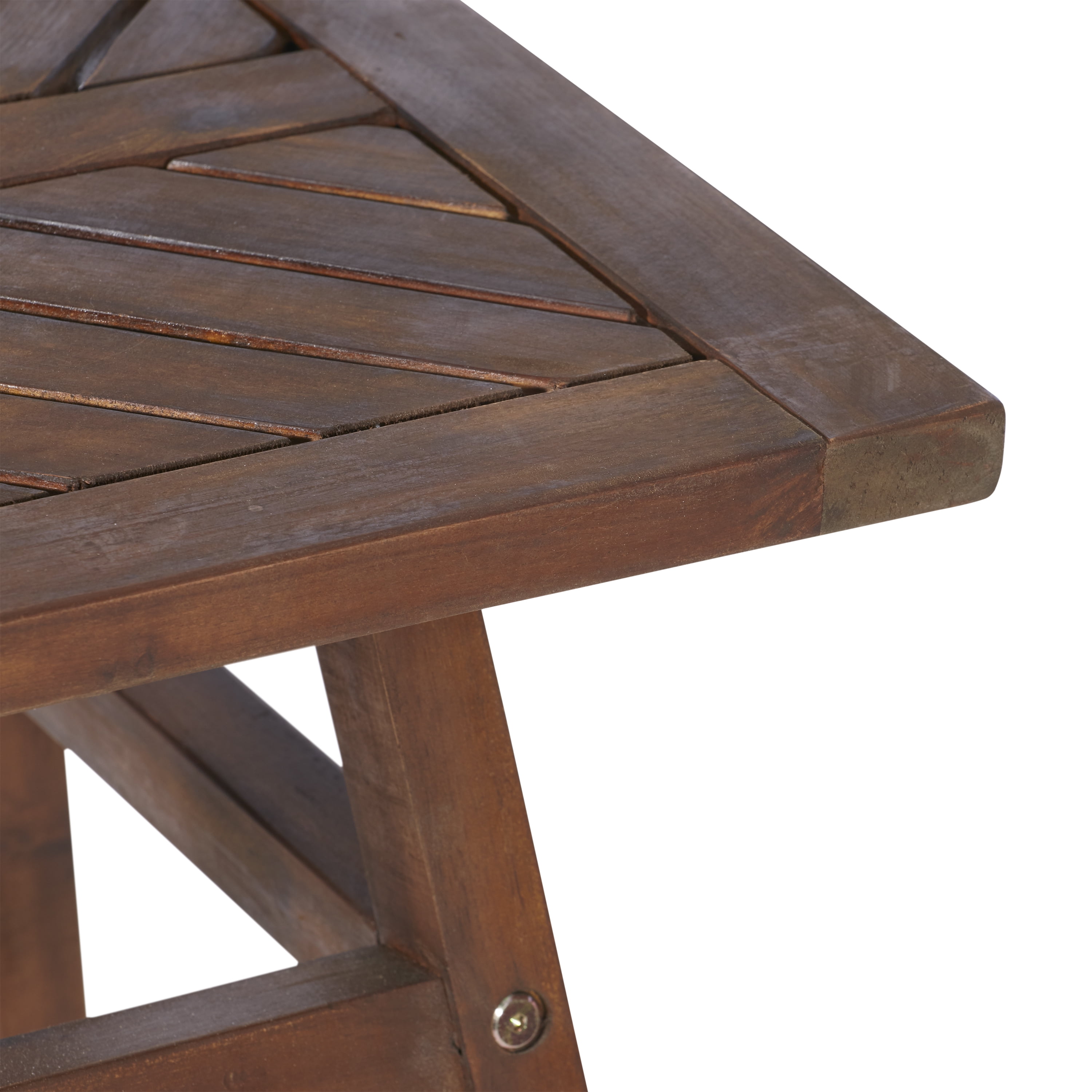 Manor Park Wood Outdoor Patio End Table with Chevron Design, Dark Brown