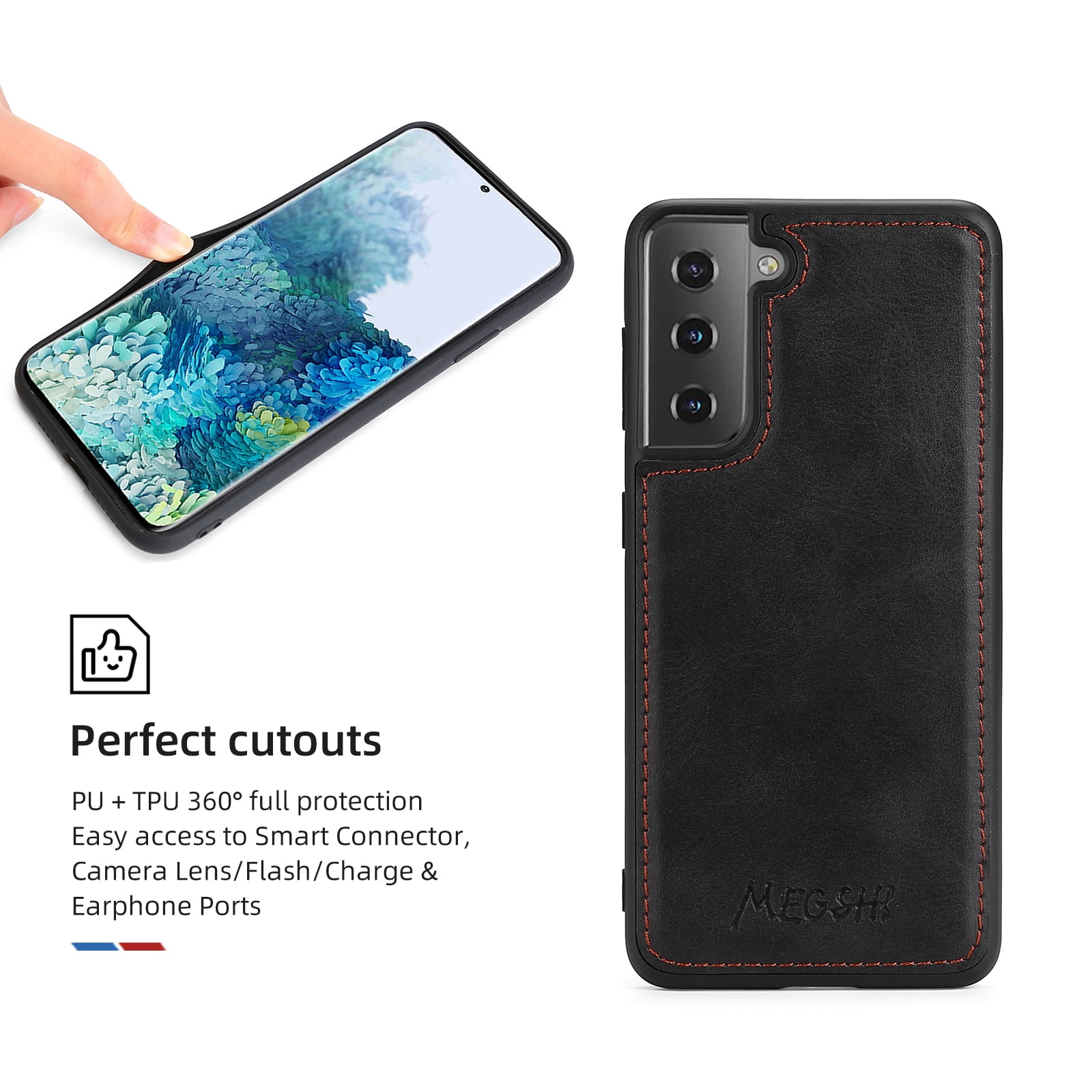 Galaxy S22 Wallet Case Premium Leather Flip Zipper Detachable Magnet Wallet Stand Card Holder Case with Crossbody Lanyard Strap Zipper Pocket Cover for Samsung Galaxy S22 6.1 inch 2022,Black