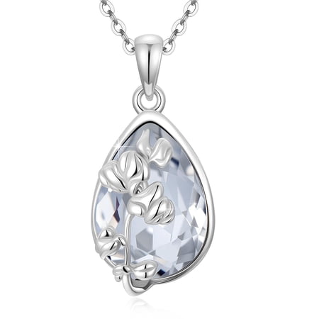 TRISHULA 925 Silver April Sweet Pea Birth Flower Necklace with Teardrop Shaped Birthstone Gift