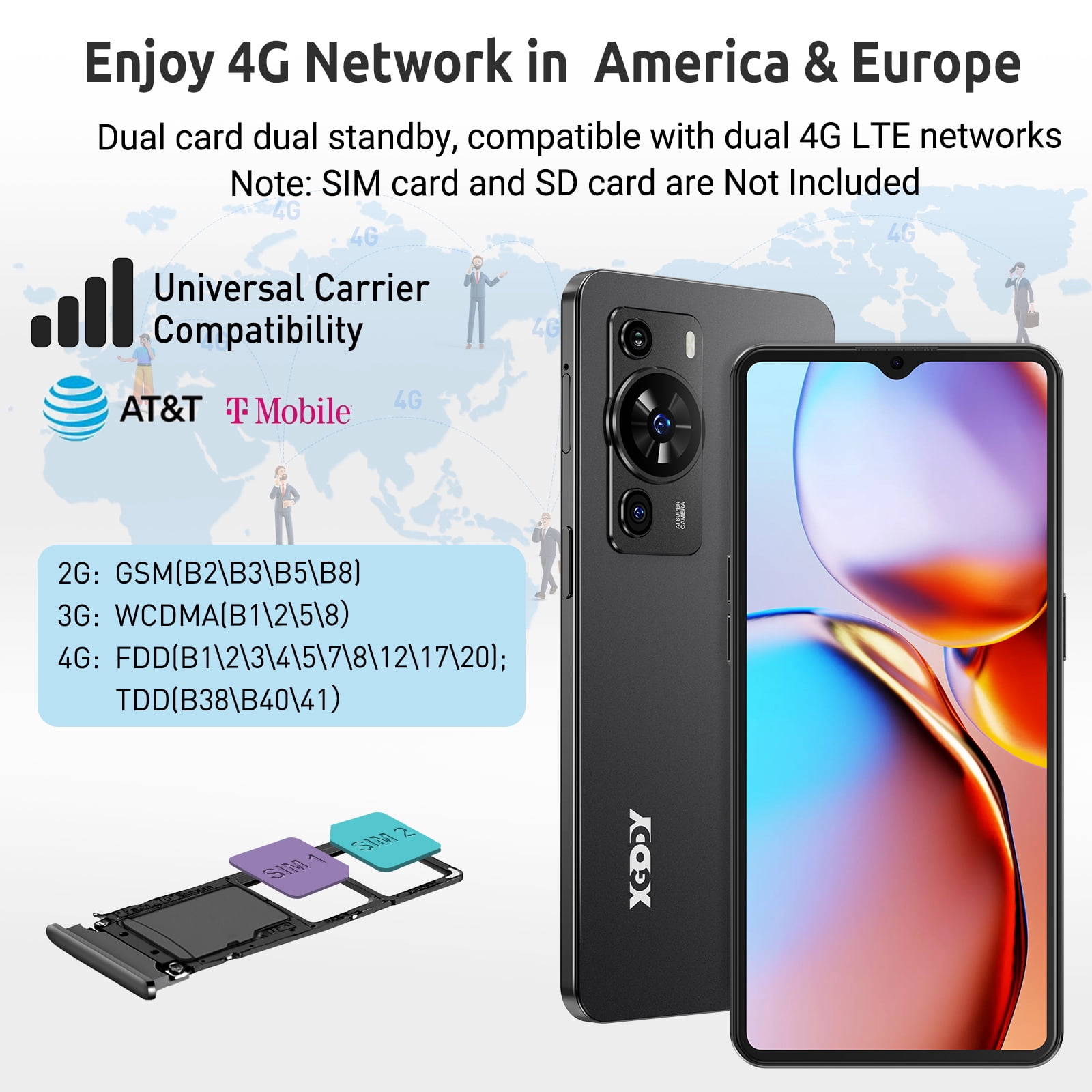 XGODY Mate 60 4G T-Mobile Unlocked Cell Phone,128GB, 6.79" 4500mAh Unlocked Android Phone, 21MP Smartphones, Blue