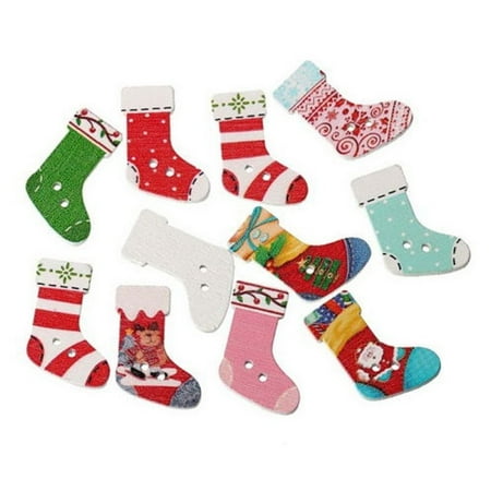 Vintage Hand Painted Button Flying Outlets 50pcs/Pack Painted Wooden Buttons Wooden Buttons Colorful Mixed Printing Two Holes Buckle Christmas Stockings ()