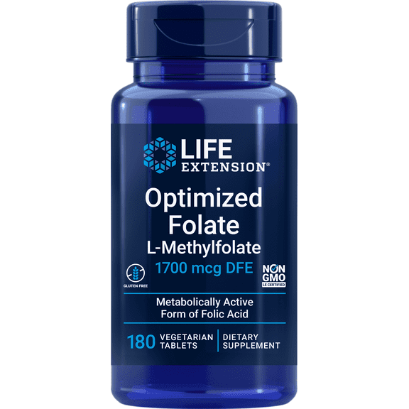 Life Extension Optimized Folate L-Methylfolate 5-MTHF 1,700 mcg DFE, 180 Vegetarian Tablets