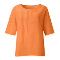 thumbnail image 4 of ZHENHONG T Shirts for Women,Plain Solid Color 3/4 Sleeve Tops Summer Casual Round Neck Work Blouses,Orange Women Blouses, 4 of 5