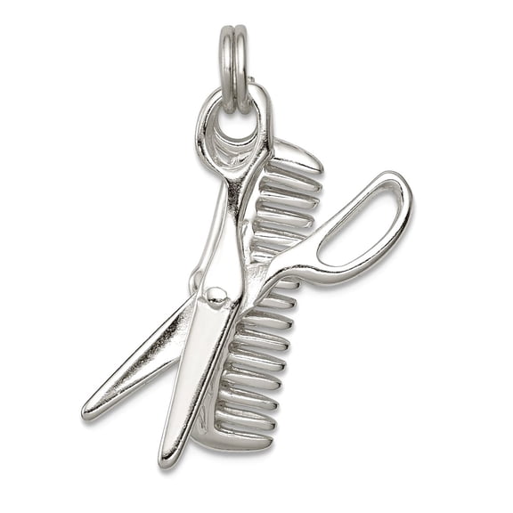 925 Sterling Silver Solid Textured Polished Comb and Scissor Charm 26x21.5mm Wide Pendant Necklace for Women