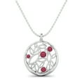 thumbnail image 1 of Pendentif Rond en Filigrane Rempli de Verre Rubis 1,10 Cts Collier Chaîne Femme en Argent Sterling 925, 1 of 3
