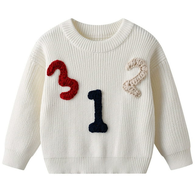 Cowsor Baby Girl Boy Toddler Knit Sweater Cute Round Neck Long Sleeve Blouse Pullover Oversized Sweatshirt Warm Kids Tops