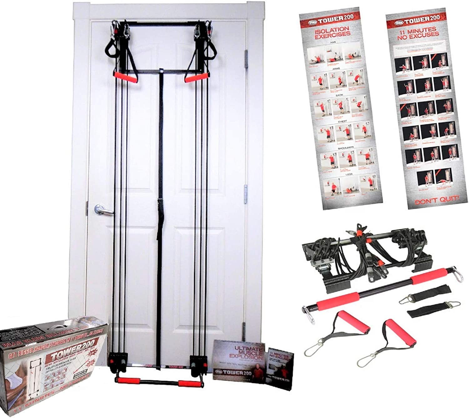 Body Tower 200 Complete Gym Doorway Fitness Set with Exercise Bands for Men & Women - Resistance Bands, Straight Bar, Anti Aging, Weight Loss