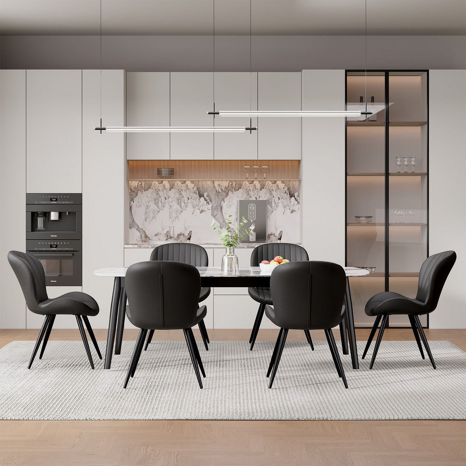Hawsaiy Upholstered Dining Chairs Set of 6, Modern Kitchen Chairs with Backrest and Metal Legs, 19" Seat Height,Black