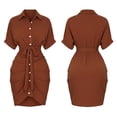 thumbnail image 6 of YuXingFu Womens Cotton Dresses with Sleeves Maxi 3/4 Sleeve Plus Size Womens Dress V-Neck with Pocket Long Casual Summer Brown L, 6 of 8