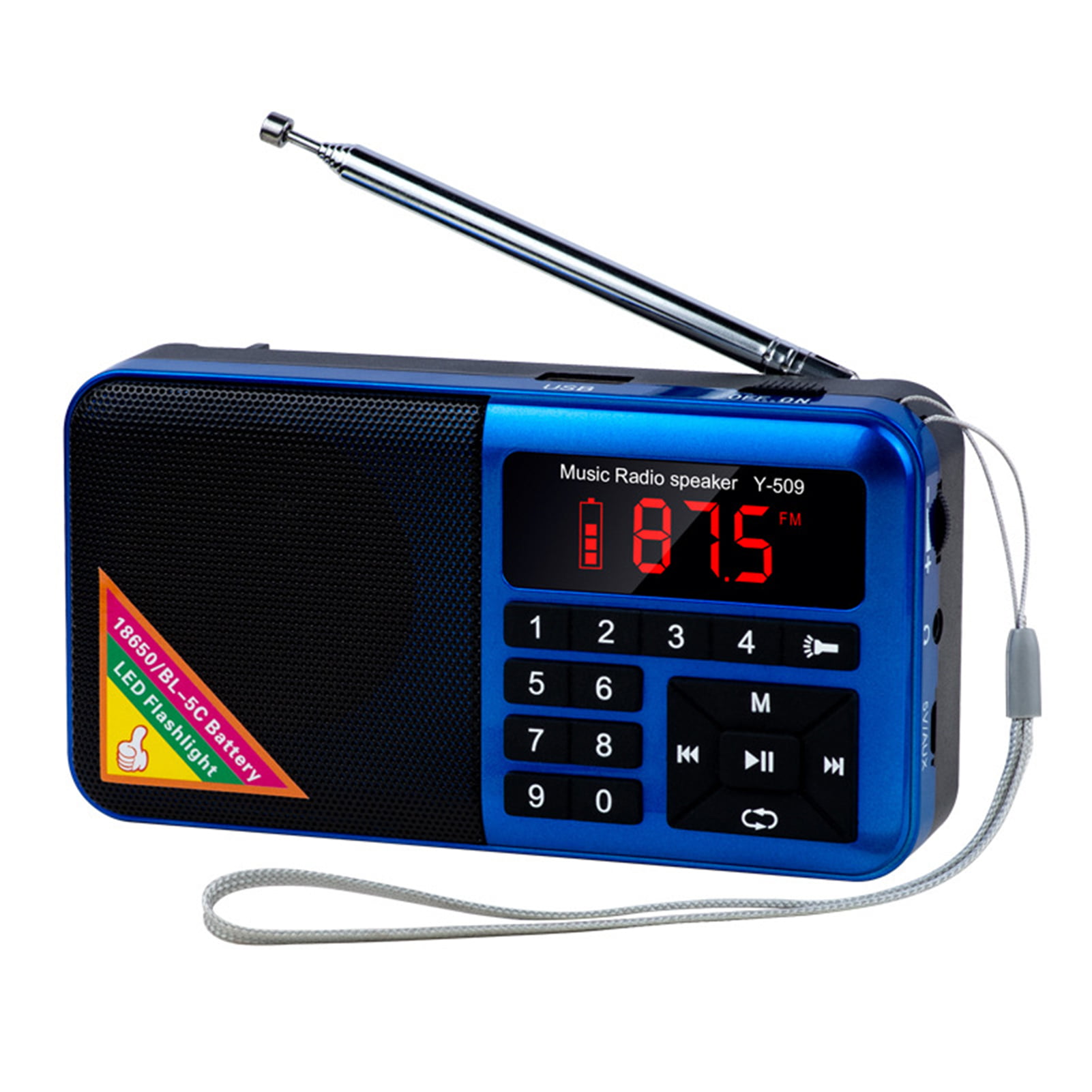 Pocket Digital FM/AM Radio MP3 Player Multimedia Speaker w/ Flashlight Golden US 