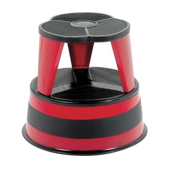 Kik-Step Steel Step Stool 2-Step, 350 lb Capacity, 16" dia. x 14.25h, Red