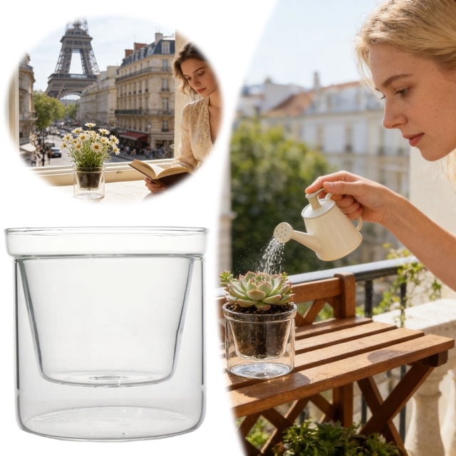 BotaniNest Jardinière en Verre Transparent Résistant à la Chaleur pour Intérieur avec Trou et Soucoupe, Contenant Décoratif Moderne