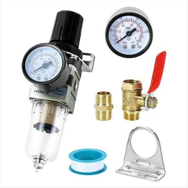 Combo de Regulador de Filtro de Compresor de Aire de 1/4 de Pulgada AW2000-02 - Elementos de Latón, Presión Máxima de 150 PSI, Diseño Compacto