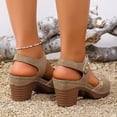 thumbnail image 4 of Rokment Women's Closed Toe Dressy Sandals Vintage Casual Studded Suede Ankle Strap Platform Chunky Block High Heels Clogs Mules Comfortable Orthotic Walking Dress Summer Shoes Beach Khaki Size 9.5, 4 of 5