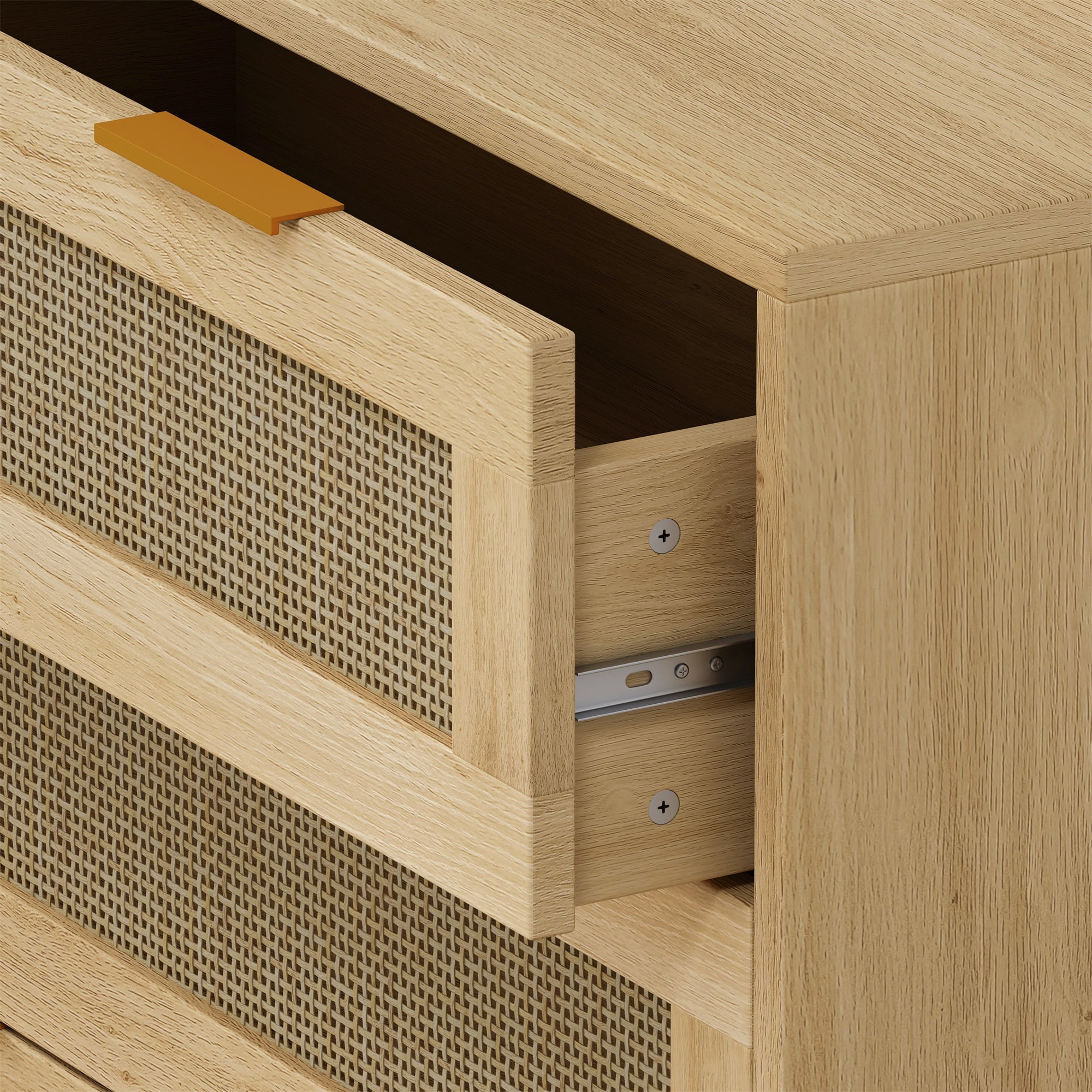Kadyn 3-Drawers Dresser Cabinet, Rattan Storage Cabinet for Living Room, Dressers & Chests of Drawers for Hallways, Oak Kadyn 3-Drawers Dresser Cabinet, Rattan Storage Cabinet for Living Room, Dressers & Chests of Drawers for Hallways, Oak