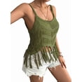thumbnail image 2 of Women'S Fringe Camis Western Cowgirl Tassel Tank Tops Sleeveless V-Neck Crochet Top Spaghetti Straps Vest Green M, 2 of 9