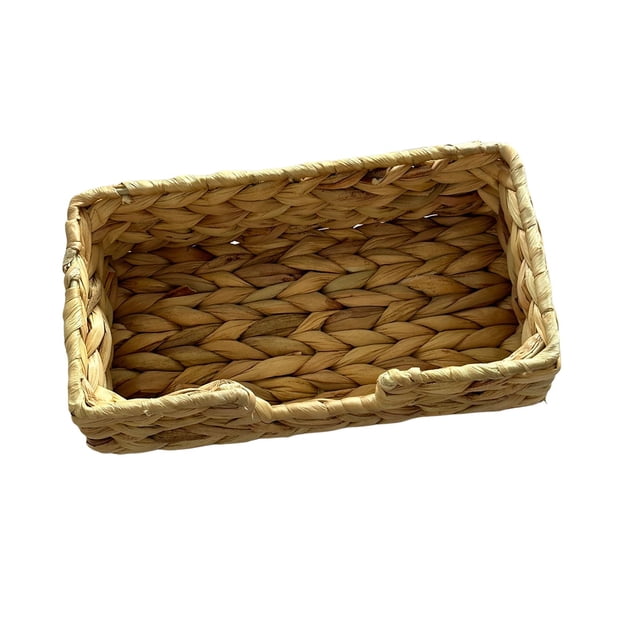 Wicker Woven Basket Stylish Snacks Serving Tray Bins for Shelves Office Desk Rectangular