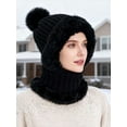 thumbnail image 2 of BadPiggies Womens Winter Beanie Scarf Mask Set, 3-in-1 Cozy Fleece Lined Knit Pompom Hat with Ear Flaps Windproof Neck Warmer (Black), 2 of 6