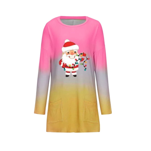 Top de bolsillo informal con cuello redondo y manga larga con estampado navideño para mujer Fridja bvmnju2995