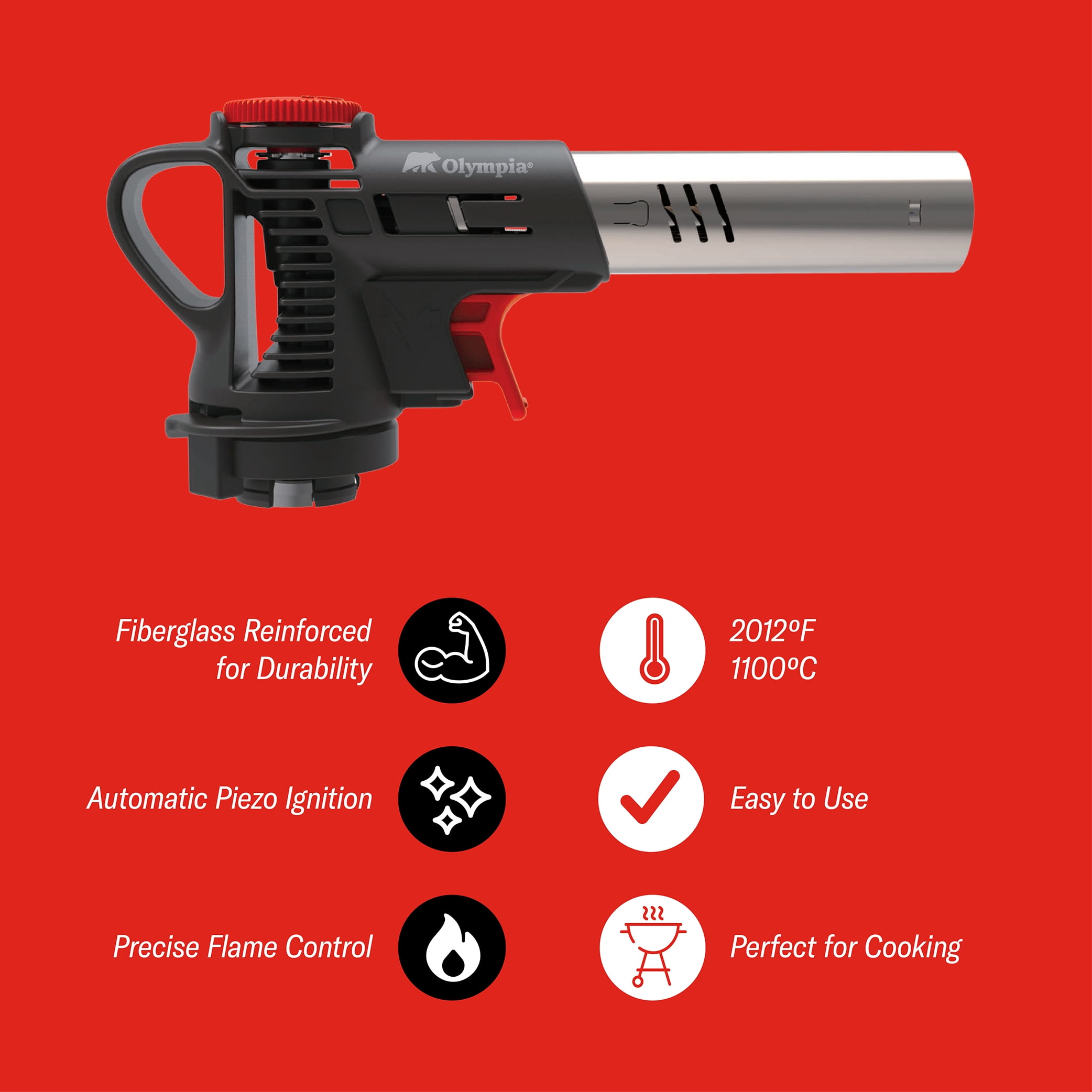 Olympia Dual Flame Butane Torch with Auto-Ignition and Adjustable Control