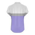 thumbnail image 4 of Olyvenn Stylish Linen Shirts for Women Cotton Button Up Shirt Color Block Short Sleeve Casual Loose Fit Roll Up Henley V Neck Blouses Tunic Top Purple XXXXXL, 4 of 5