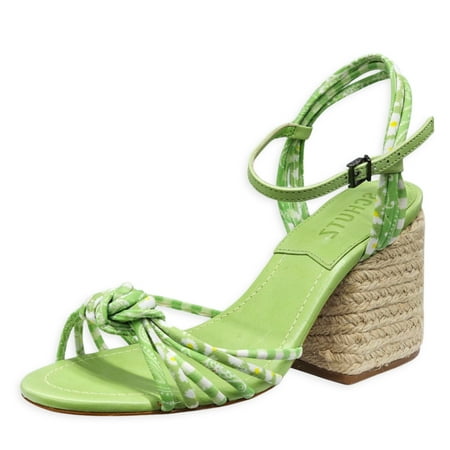 

Schutz Dahra Green Fabric Knotted Multi Straps Buckle Ankle Block Heel Sandals (Lime Green 7)