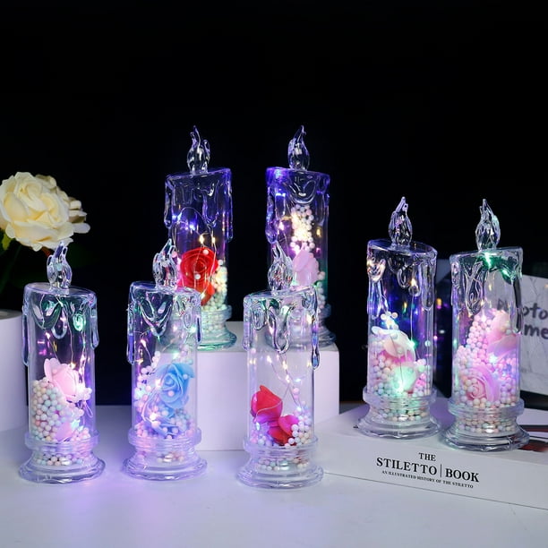 Xihbxyly Luz Nocturna Led Rosa, Diseño de Corazón Transparente, Led Parpadeante Sin Llama, Decoración Romántica para Dormitorio, Decoración para Fiestas, Luz Blanca Cálida Suave, Paquete de 1 Pieza