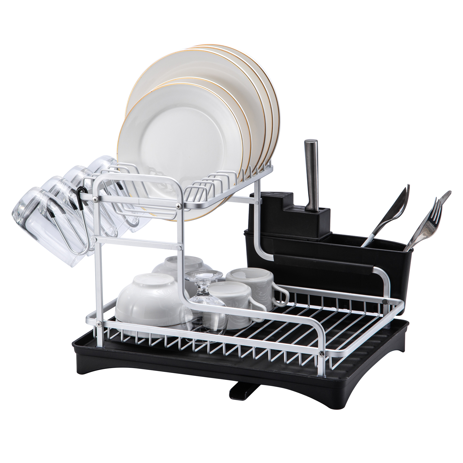 Hamgtrion Double Layer Stainless Steel Tableware Dish Rack with Drainage  Space Saving Dish Rack Durable Tableware Detachable Tableware Rack (Black)