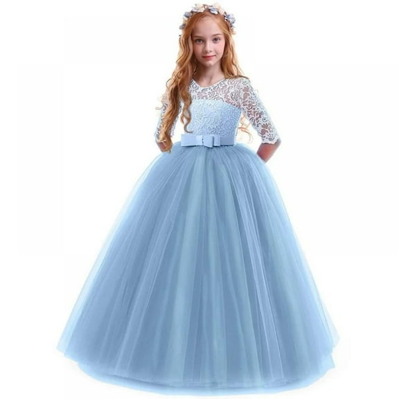 XBASW Flower Girl Princess Dresses 4/3 Sleeves Party Dress Spring Fall Tulle Gowns Christmas Dresses for Toddler Kids Teen 14-14Y