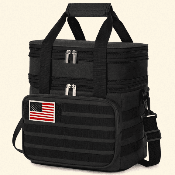 Norcho Double Deck Tactical Lunch Box, Expandable Leakproof Insulated, Molle, Shoulder Straps, 16L Black