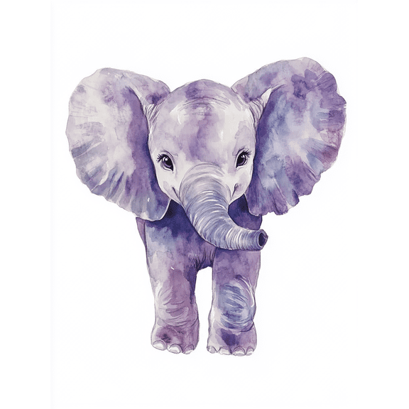 Purple Elephant Watercolor Wall Art/Canvas Print， Suitable for Living Room， Bedroom， Nursery， Office， and Bathroom Decoration.