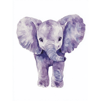 Purple Elephant Watercolor Wall Art/Canvas Print, Suitable for Living Room, Bedroom, Nursery, Office, and Bathroom Decoration.