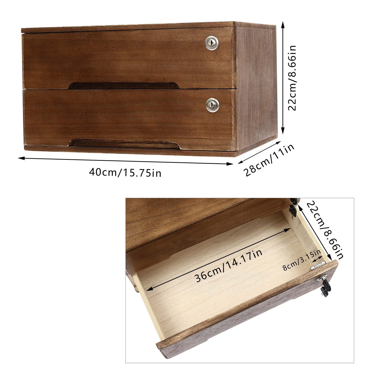 Wooden Desktop Storage Box, 2-Drawer Organizer with Lock, Minimalist Design for Files, Keys, and Daily Essentials in Home or Office