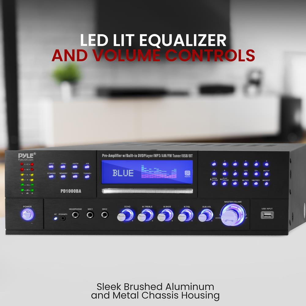 Bluetooth Home Theater Preamplifier - Pro Audio Stereo Receiver System with Multimedia Disc Player, MP3/USB Reader, AM/FM Radio (1000 Watt)