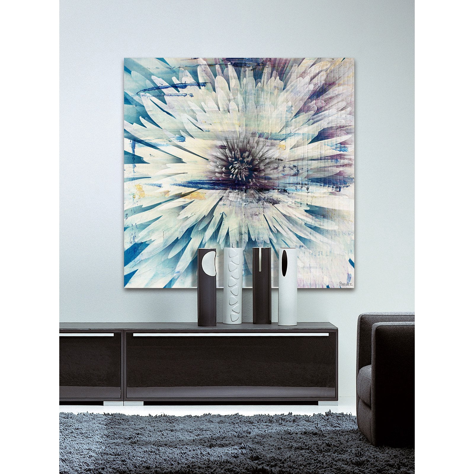 "White Burst Bloom" Painting Print on Wrapped Canvas