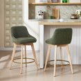 thumbnail image 2 of Zesthouse 26.8″ Swivel Bar Stools Counter Height Set of 2, Modern Counter Stools with Backs & Wood Legs, Upholstered Linen Fabric Barstools for Island Kitchen, Green, 2 of 10