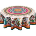 thumbnail image 1 of Colorful Mexico Round Table Cloth - Mexican Floral Tablecloth Cactus Stripes Lines Native Art Table Cover for Kitchen Party Picnic Dining Decor 60 Inch, 1 of 7