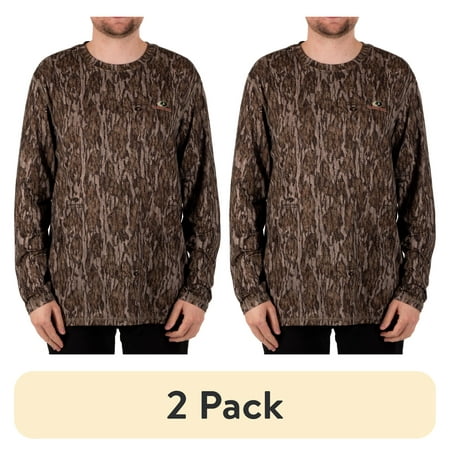 (2 pack) Mossy Oak Men s Long Sleeve Camouflage Hunting Performance Shirt Mossy Oak Bottomland L