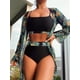 thumbnail image 2 of Bikini de elementos rojos/verdes para mujer, traje de baño de 3 piezas, conjunto de Bikini acolchado con malla de manga larga, traje de baño, ropa de playa, 2 of 5