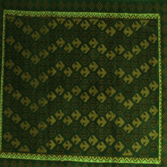 Ahgly Company Indoor Square Southwestern Green Country Area Rugs, 6' Square