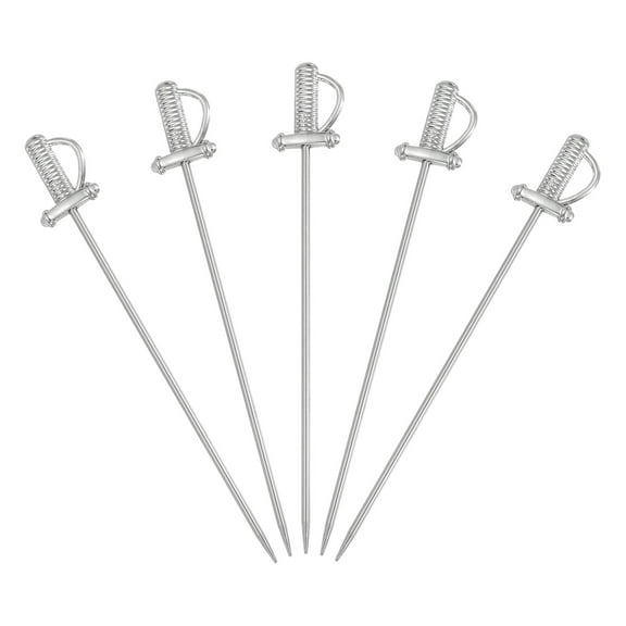 Uxcell 5 Pcs Stainless Steel Cocktail Picks, 4.4 Inch Martini Picks Fruit Sticks Metal Skewers Reusable for Drinks Olives Appetizers Fruit Decorative, Silver (Sword)