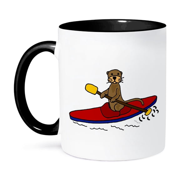 3dRose, Funny Sea Otter Kayaking, 11oz Two-Tone Black Mug