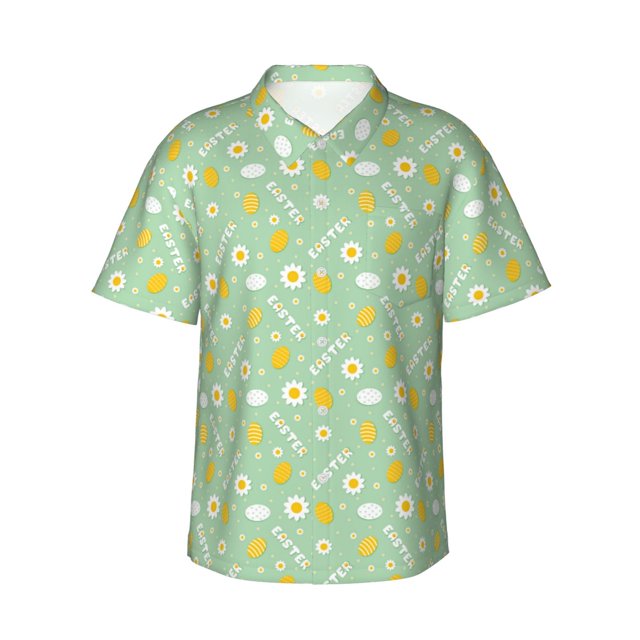 Fotbe Easter with eggs and flowers Camisa Hawaiana para Hombre Unisex – Camisa Casual de Verano con Botones de Manga Corta de Algodón y Lino,X-Large