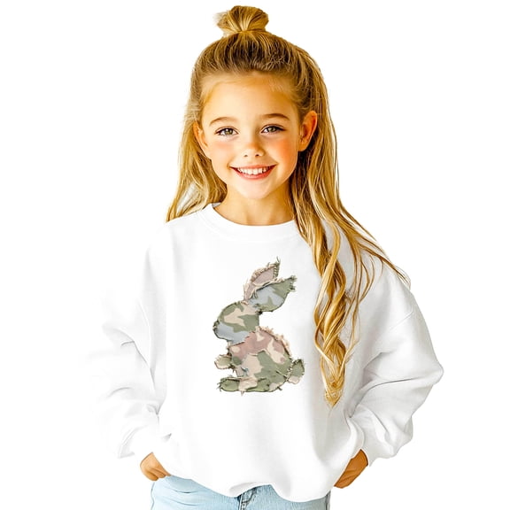 Ink-Printed Camo Bunny Easter Sweatshirt for Women Teens Girls Spring Pullover White Sweatshirt Youth XS