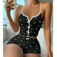 thumbnail image 3 of Contrast Color Slit Front Pajama Set - Adjustable Suspender & Heart Print Shorts, Stylish Two-Piece Sleepwear for Women,Black L, 3 of 4