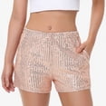thumbnail image 3 of Women's Sequin Shorts Elastic Waist Sparkly Party Bottoms with Pockets - Large, Gold, 3 of 6